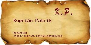 Kuprián Patrik névjegykártya